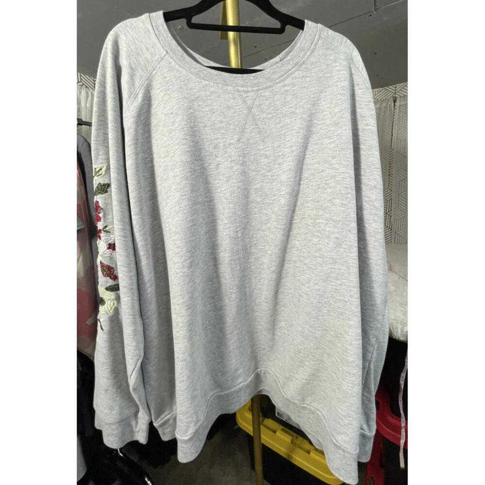 Country Store Embroidered Floral Sweatshirt Gray Crewneck Women’s 3X